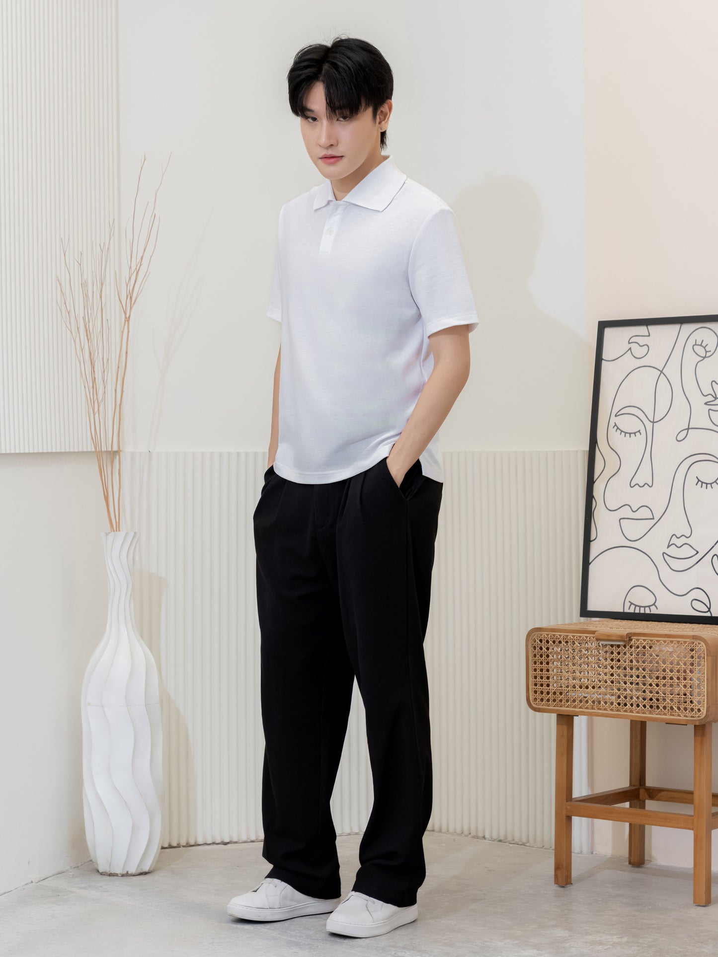 เสื้อโปโล inWork Tailor Pattern สีขาว (White)