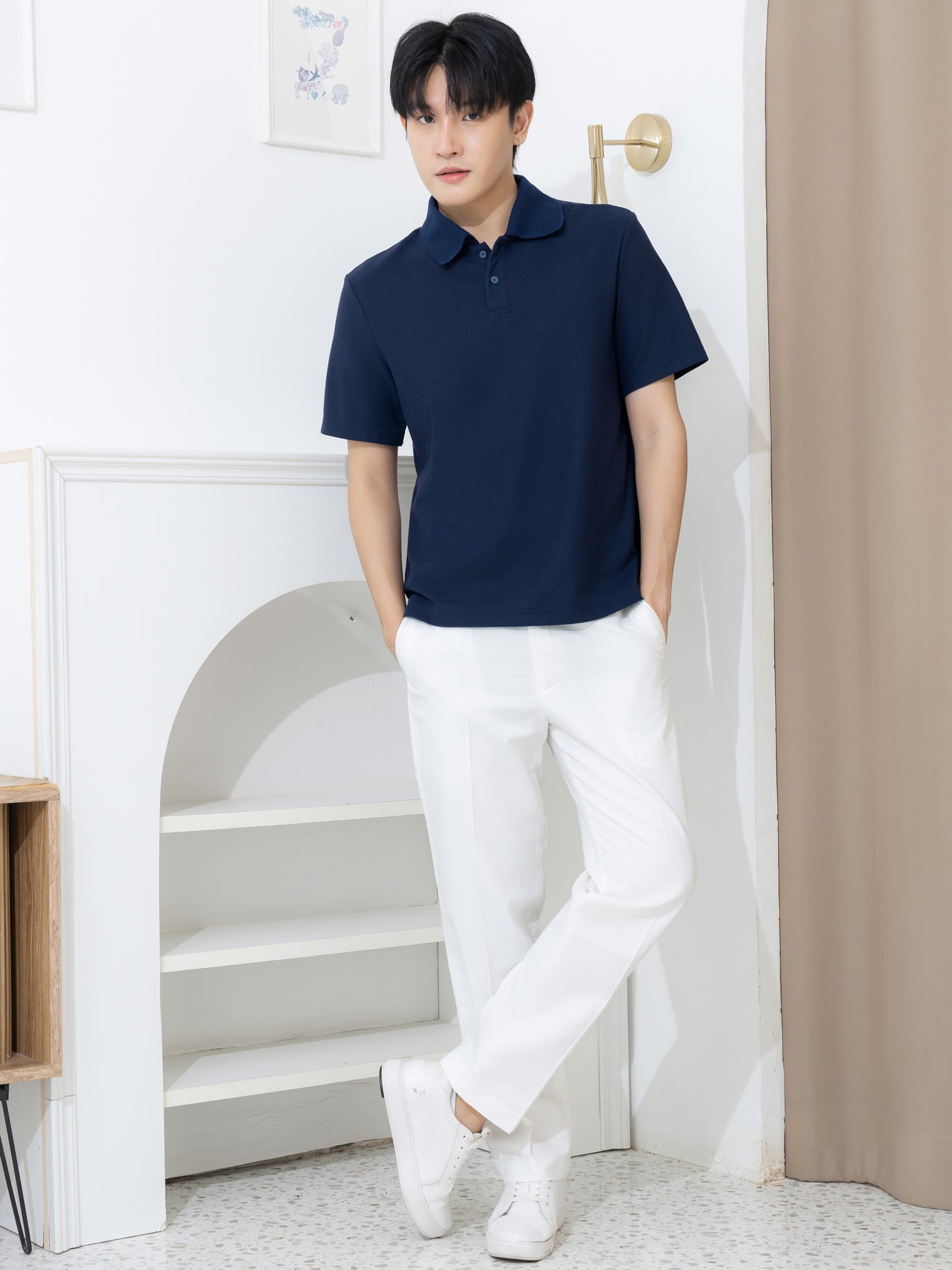 เสื้อโปโล inWork Tailor Pattern สีกรม (Navy)