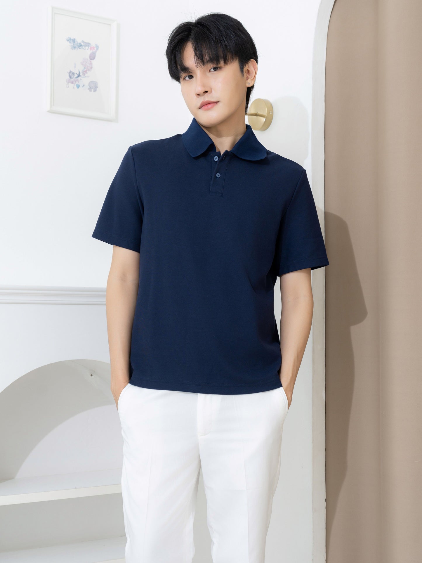 เสื้อโปโล inWork Tailor Pattern สีกรม (Navy)