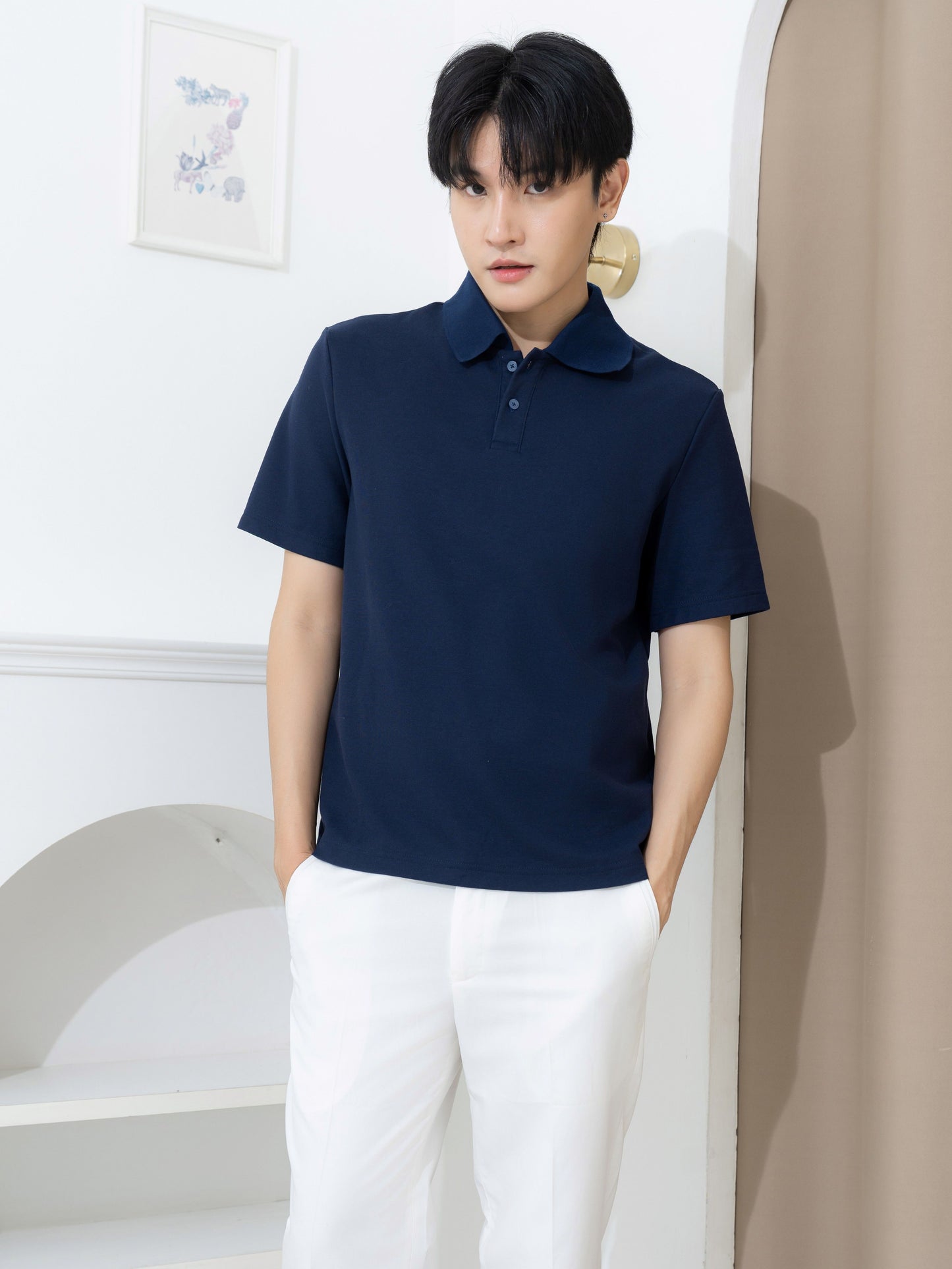 เสื้อโปโล inWork Tailor Pattern สีกรม (Navy)