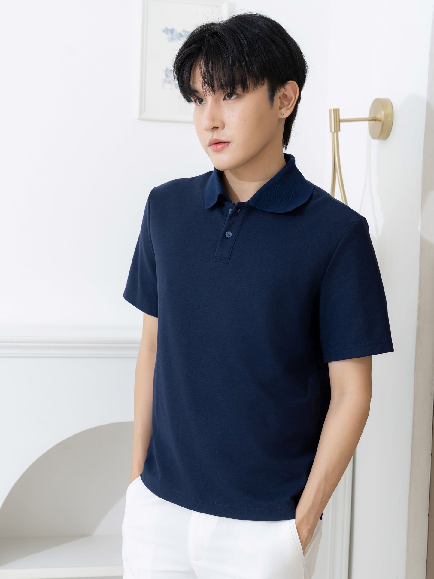 เสื้อโปโล inWork Tailor Pattern สีกรม (Navy)