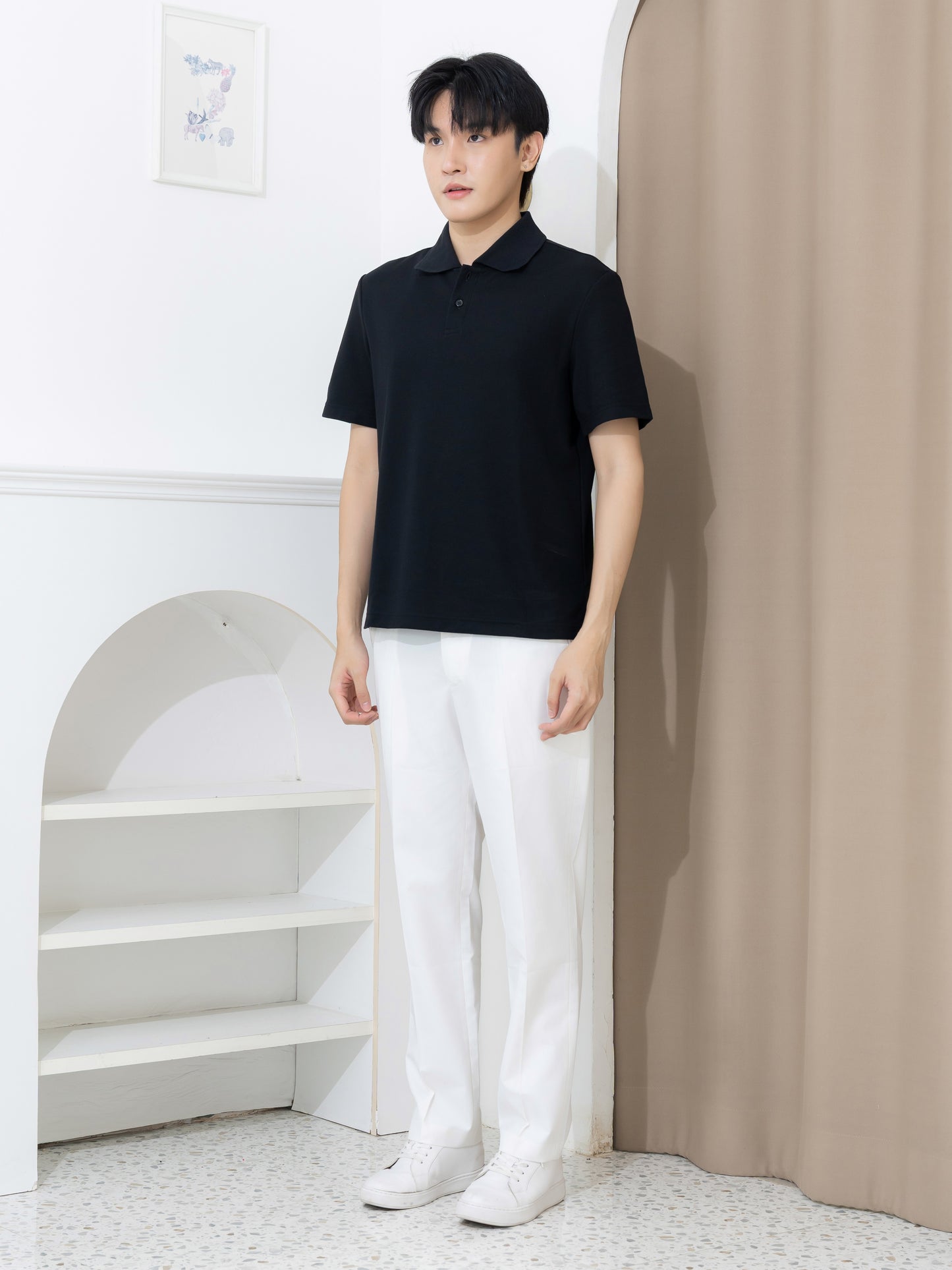 เสื้อโปโล inWork Tailor Pattern สีดำ (Black)