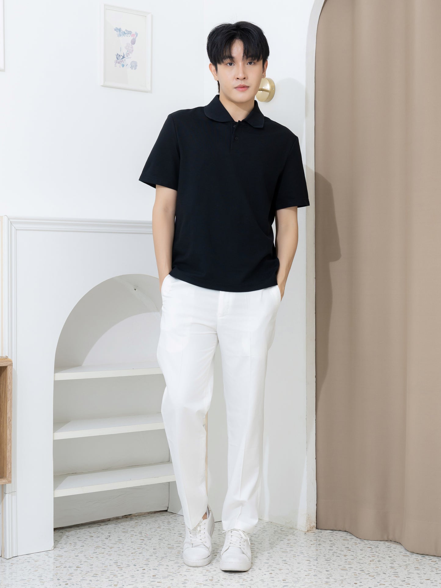 เสื้อโปโล inWork Tailor Pattern สีดำ (Black)