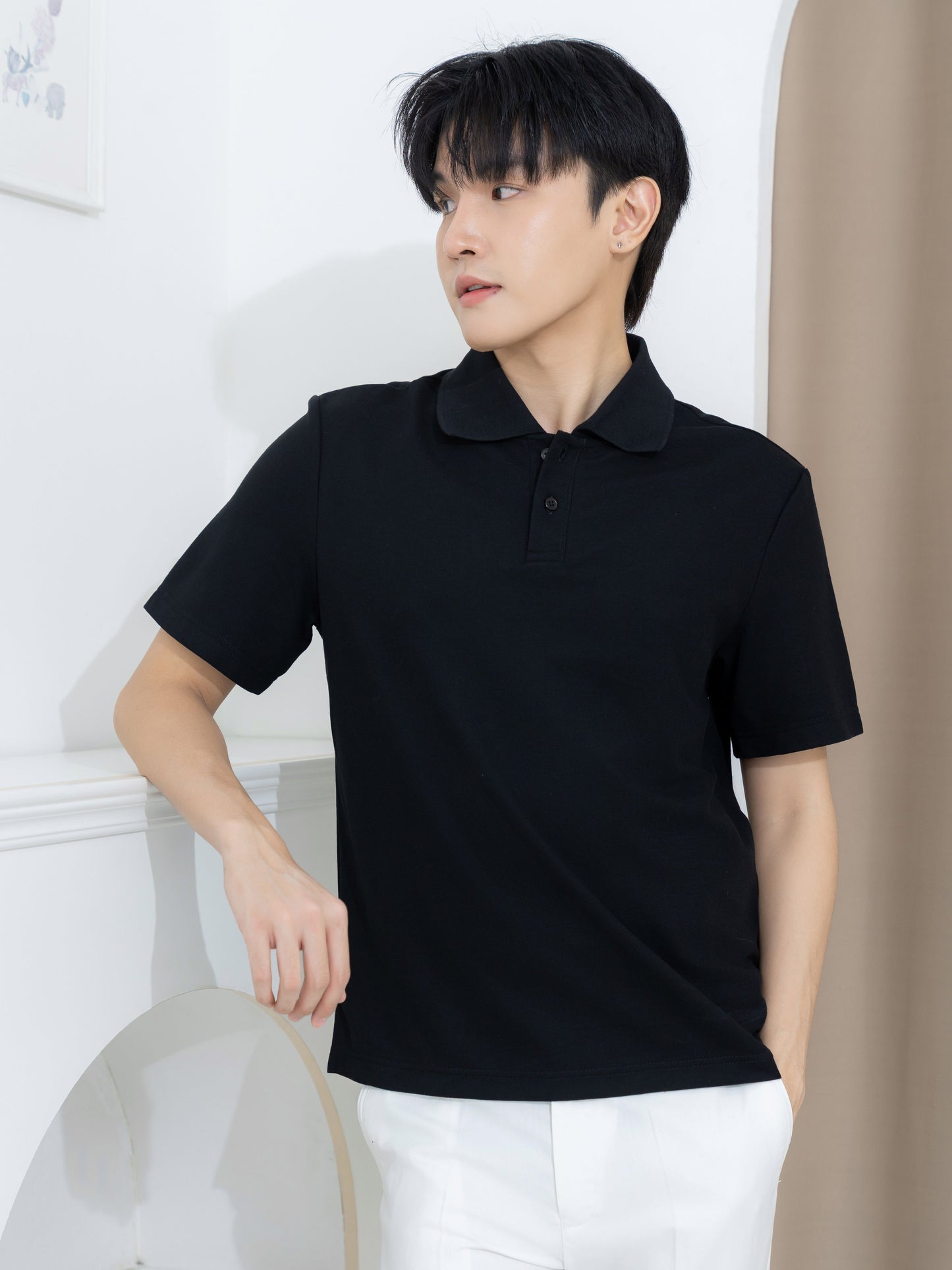 เสื้อโปโล inWork Tailor Pattern สีดำ (Black)
